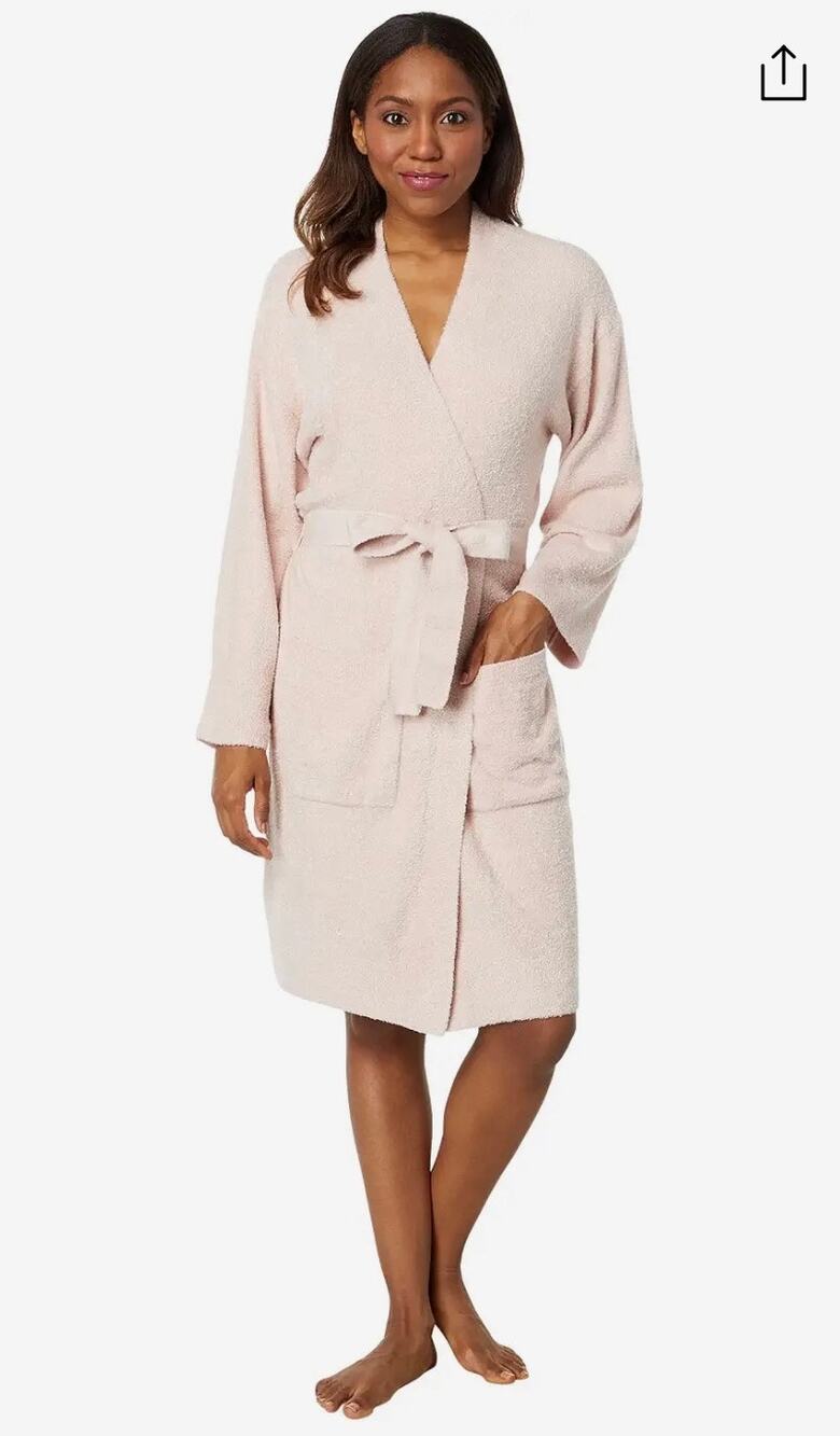 Barefoot Dreams Cozy Chic Shawl Collar Robe Pink Knee Length Women Size S/M